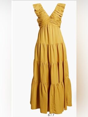 Nordstrom Mustard Tiered Maxi Dress with Ruffle V-Neck